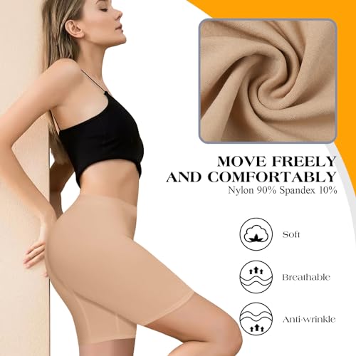 AURUZA 4pcs Anti Chafing Shorts Women, Seamless Slip Shorts Comfortable Chub Rub Underwear for Dresses Skirts Running Cycling Walking Yoga Everyday Wear (Black Nude White Pink, L)