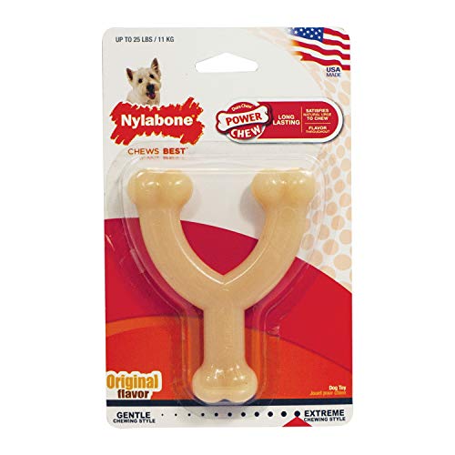 Nylabone Dura Chew Extreme Tough Dog Chew Toy Bone, Chicken Flavour Wishbone, S, for Dogs Up to 11 kg