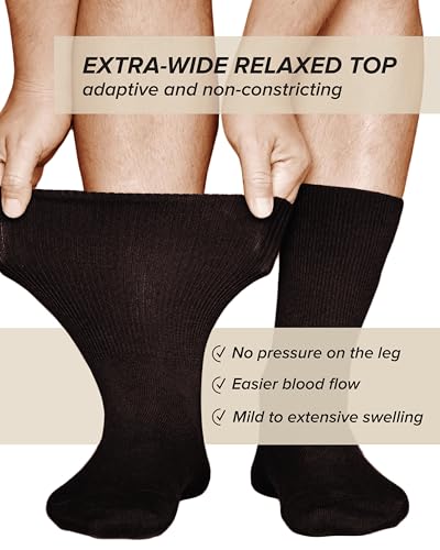 vitsocks Men's Extra Wide Loose Fitting Diabetic Socks (3 PAIRS) Swollen Feet Ankles Legs, beige, 6-7.5