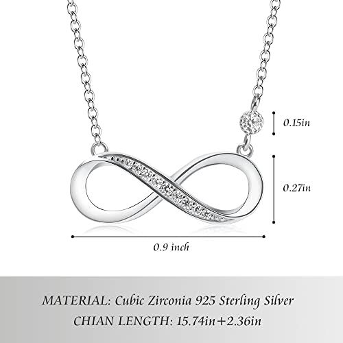 Aucuu Women's Sparkling Infinity Pendant Necklace, 925 Sterling Silver Necklace with Shiny Cubic Zirconia, Adjustable Infinity Necklace - Luck & Eternity Gifts for Lover/Mum/Girls, 45cm