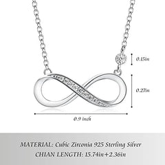 Aucuu Women's Sparkling Infinity Pendant Necklace, 925 Sterling Silver Necklace with Shiny Cubic Zirconia, Adjustable Infinity Necklace - Luck & Eternity Gifts for Lover/Mum/Girls, 45cm