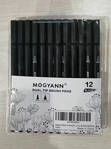 Mogyann Felt Tip Pens, 12 Pack Black Markers Colouring Pens for Art Drawing Sketching