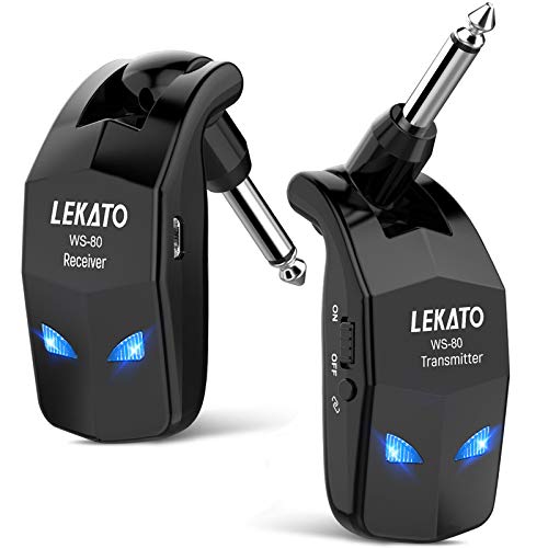 LEKATO 2.4GHz Guitar Wireless System 8Hs Runtime Wireless Guitar Transmitter Receiver Rechargeable Digital Guitar System Cordless Electric Guitar Cable Lead For Guitars Bass(WS80)