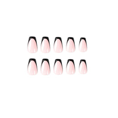 24pcs Short Coffin False Nails French Tip Stick on Nails Black Tip Press on Nails Removable Glue-on Nails Fake Nails Women Girls Nail Art Accessories