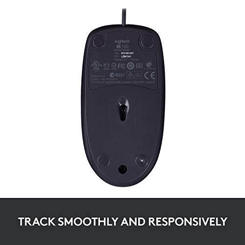 Logitech B100 Wired USB Mouse, 3-Buttons, Optical Tracking, Ambidextrous PC / Mac / Laptop - Black