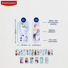 Elastoplast Disney Frozen Plasters, Assorted Sizes (20 Pieces), Coloured First Aid Plasters for Children, Kid’s Plasters with Frozen Designs, Various Sized Plasters, Skin-Friendly Plasters