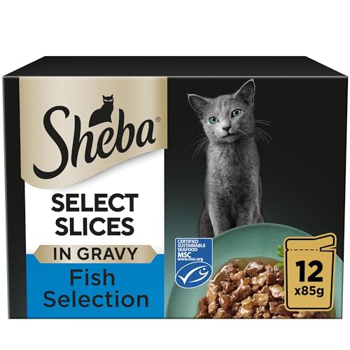 Sheba Select Slices - Wet Cat Food - Pouches for Adult Cats - Fish Collection in Gravy – 12 x 85 g