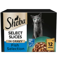 Sheba Select Slices - Wet Cat Food - Pouches for Adult Cats - Fish Collection in Gravy – 12 x 85 g