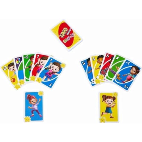 Mattel Games UNO Junior Move Kids Card Game with Action Rules for Family Night, Game Night, Travel, Camping and Party, UNO Cards, HNN03