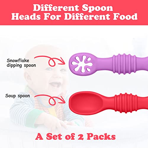 Vicloon 4Pcs Baby Fork and Spoon Set, Silicone Spoon Baby Weaning Spoon Set Self Feeding Utensil Easy Grip Soft Baby Spoon, Toddler Cutlery Kit for Infant Toddler Children First Led Training Weaning