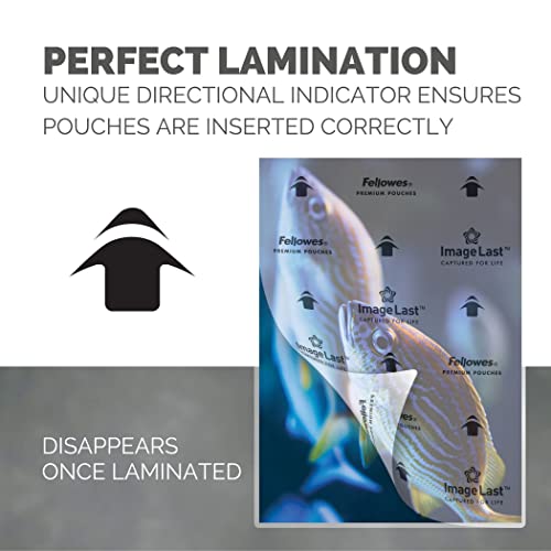 Fellowes A4 Laminating Pouches, Gloss Finish, 25 Sheets, 250 Micron (2 x 125 Micron) High Quality Finish with Image Last Directional Quality Mark - Ideal for Photos, Notices and Everyday Use