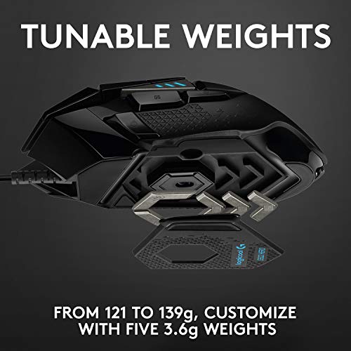 Logitech G G502 HERO High Performance Wired Gaming Mouse, HERO 25K Sensor, 25,600 DPI, RGB, Adjustable Weights, 11 Programmable Buttons, On-Board Memory, PC/Mac - Black