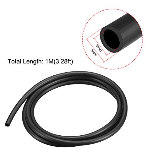 sourcing map Lubricating Oil Hose 3mm(1/8 inches) ID x 5mm(3/16 inches) OD 3.3ft Water Tube Black Rubber Tubing