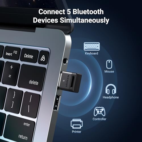 UGREEN Bluetooth 5.3 Adapter for PC, USB Bluetooth Dongle Receiver, EDR and BLE Modes, Long Range, Plug & Play, Mini-Sized, Supports Windows 11/10/8.1 for Controller, Headphone, Keyboard, Mouse etc.