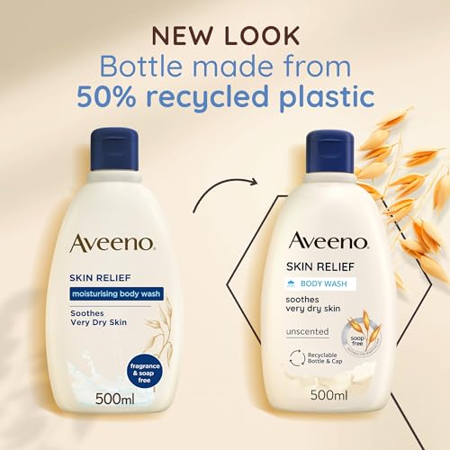 Aveeno Skin Relief Moisturising Body Wash, With Soothing Triple Oat Complex, Suitable For Sensitive Skin, Cleanses without Drying, Soap Free, Unscented, 500ml