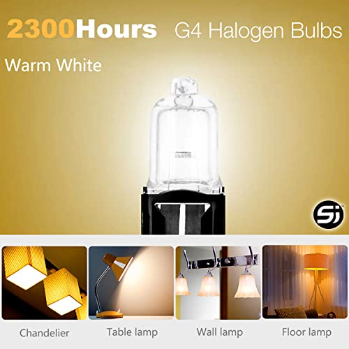 S&J G4 Halogen Light Bulbs 20W Clear Capsule 2 Pin Lamp Bulb Halogen Pin Base Warm White Dimmable 10 Pack (20 Watts)