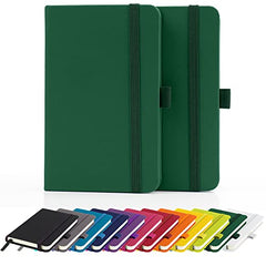 Savvy Bee 2 x Notebooks, Double Pack A6 Notebook New Lined Pocket Hardback Small Journal with pen loop, elastic closure and ribbon marker 196 pages / 98 sheets Notepad Notes Pad (Green)