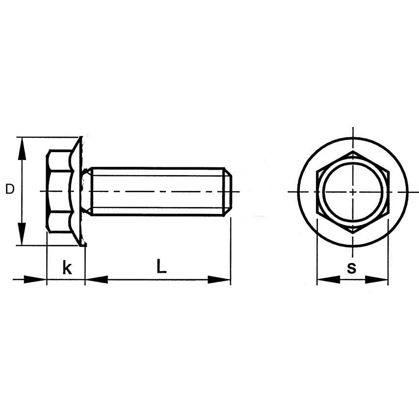 M6 (6mm x 30mm) Flanged Hex Set Screw (Fully Threaded Bolt) - A2 Grade Stainless Steel (pack of 10)