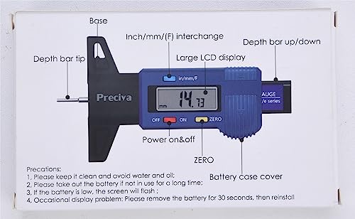 Tyre Tread Depth Gauge, Preciva 0-25.4mm/Inch Digital Tyre Tread Depth Checker, Tire Tread Depth Gauge UK, Portable Tyre Depth Measuring Tool with LCD Screen for Cars, Trucks, Motos