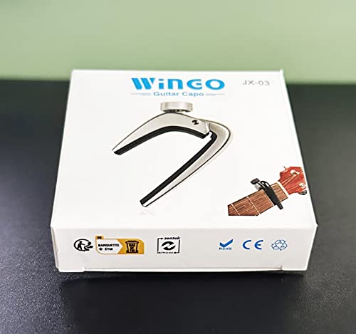 WINGO 6 String Steel Guitar Capo with Micro Tension Adjustment Knob for Acoustic Electric Guitars - Silver