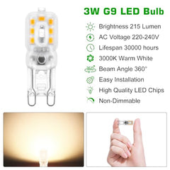 WOWLED 10 X G9 LED Light Bulb, 3W Warm White, Replace Halogen Bulbs, 3000K Non Dimmable Energy Saving, 220-240V