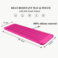 Heat Resistant Silicone Mat Pouch for Hair Straightener Flat Iron Curling Iron Hot Hair Tools for Home and Travel, Pink