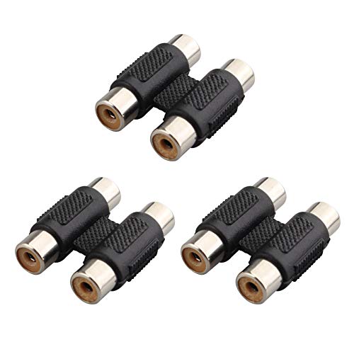 Jopto 3PCS Twin RCA Phono Joiner Double Female Straight Connector Dual RCA Female to Female Coupler Audio Extension Adapter for Record Player CD MP3 Reciever Amplifier Stereo Phono Cable Black