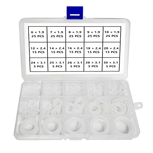 YIXISI 225 PCS 15 Sizes White O-Rings Assortment Kit, Silicone Metric O-Rings, for Tap Plumbing Washer Seal & Auto Quick Repair