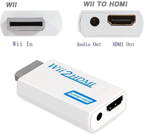 JILM Wii to HDMI Adapter, Wii to HDMI Converter, Wii to HDMI 1080P 720P 60hz Connector Output Video & 3.5mm Audio - Support Games TV Projector All Wii Display Modes - White