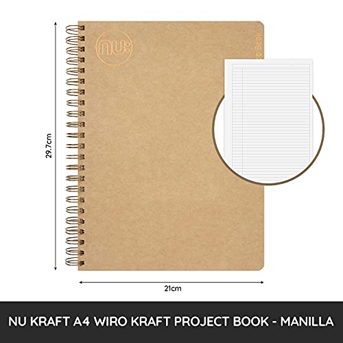 Nu Notebooks - Kraft Range - Manilla Wire Bound A4 Project Book - Stationery Notebooks - Professional Notepad,Brown - 160 Pages