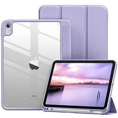 Vobafe for iPad 10th Generation Case 2022 with Apple Pencil Holder, PC Crystal Clear Back Soft TPU Cover Trifold Stand for iPad 10 (10.9 Inch), Auto Wake Up/Sleep, Lavender