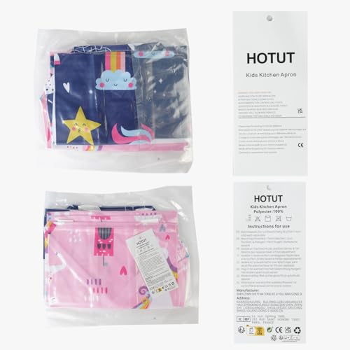 HOTUT 2 Pcs Kids Aprons, Cartoon Style Adjustable Child Chef Aprons, Unicorn Print Children's Apron for Kids Toddler Painting Baking Artist (PinkandBlue)