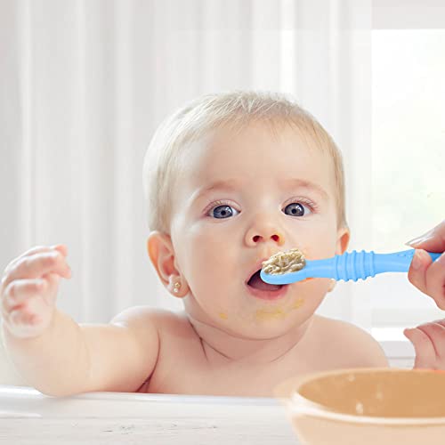 Vicloon Baby Fork and Spoon Set, 4Pcs Silicone Spoon Baby Weaning Spoon Set Self Feeding Utensil Easy Grip Soft Baby Spoon, Toddler Cutlery Kit for Infant Toddler Children First Led Training Weaning