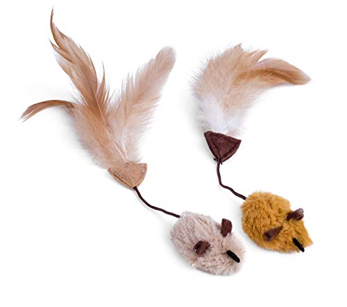 Petface Feather Tail Mice Cat Toy, Pack of 2