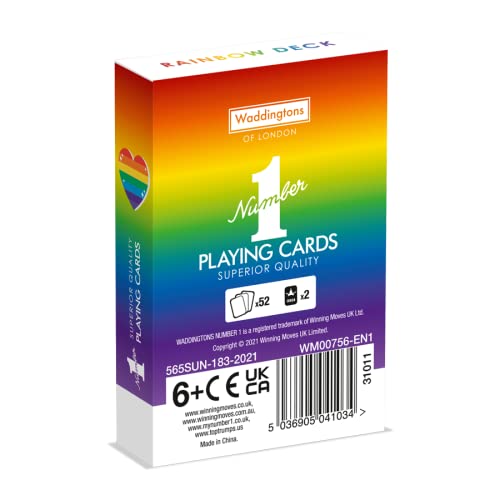 Waddingtons Number 1 Rainbow Playing Card Game, brighten your favourite games including Snap and Poker with this deck, perfect travel companion, gift and toy for boys, girls and adults Aged 6 plus