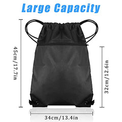 Fuyamp Drawstring Gym Bag, Black Drawstring Bags Waterproof Gym Bag,Sport Sack PE Bag, Swimming Bags Drawstring Scratch Resistant Bag for Men Women Large with Outside Zipper