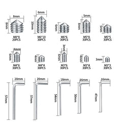 290 Pcs Cone Cup Point Grub Screws, M3/M4/M5/M6/M8 Hex Head Socket Screws Set Assorted, Mixed Stainless Steel Metric Threads Screws with Internal Hex Drive for Door Handles, with 5 Pcs Allen Key