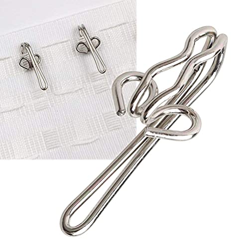 kuou 100 Pcs Metal Curtain Hooks, Stainless steel Drapery Hooks for Window Curtain, Door Curtain & Shower Curtain (Silver)