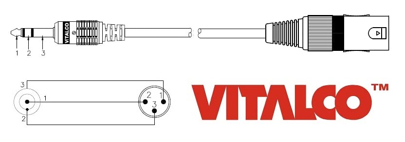 VITALCO XLR Male to 6.35 Jack Stereo Male Adapter 1/4 Jack TRS to 3 Pin Microphone Audio Cable