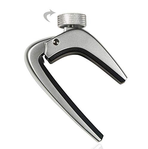 WINGO 6 String Steel Guitar Capo with Micro Tension Adjustment Knob for Acoustic Electric Guitars - Silver