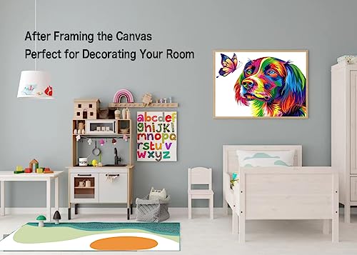 ifymei Paint by Numbers for Adults, Children, Beginners, DIY Gift Arts Kits with Brushes and Acrylic Pigment, 16x20 Inch Colorful Dog [Without Frame]