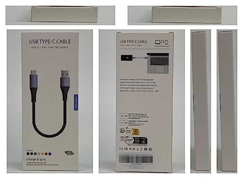 CONMDEX USB C Cable Short 20cm/0.2M 2Pack 10Gbps Data USB3.1 Gen2 Type C Android Auto Cable QC3.0 3.1A USB A to C Fast Charger for Samsung Note20 Galaxy S23/S22/S21 Z Flip5 TabS9 Pixel8 OnePlus11-Grey