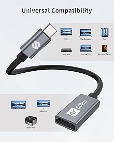 Silkland USB C to HDMI Adapter 4K@60Hz, USB C to HDMI Adapter (Thunderbolt 4/3 Compatible), USB C HDMI for MacBook Pro/MacBook Air, iMac, iPad Pro/Air, Galaxy S8-S23, Pixelbook, Dell XPS