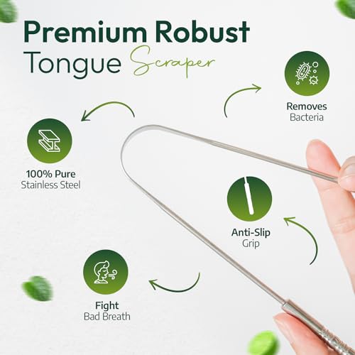 Metal Tongue Scraper - Stainless Steel Tongue Cleaner Tool for Fresh Breath- U-Shaped Travel Tongue Scraper with Flexible Design (2 Pack U-Shape Scraper)