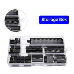 VooGenzek 120 PCS 2.54mm Breakaway PCB Board Pin Header Connector Strip Assortment Kit, Female Pin Header Socket Connector Strip, for Arduino Stackable Shield (4/6/8/10/12/16/20/40 Pin)