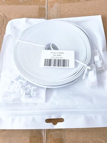 Ethernet Cable 10m, Cat 6 Flat Internet Cable 10m Long High Speed Gigabit Network Cable White Patch Cord, RJ45 Cable 10 meter LAN Cable 1Gbps 250Mhz, Broadband Cable for Router Switch Modem (10 Clips)