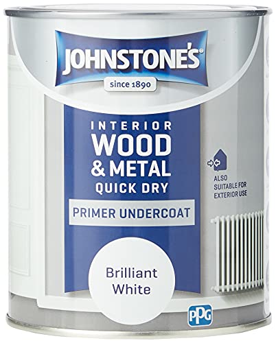 Johnstone's - Quick Dry Gloss Primer Undercoat - Brilliant White - Water Based - Interior Wood & Metal - Fast Drying - Low Odour - Dry in 1-2 Hours - 13m2 Coverage per Litre - 0.75 L