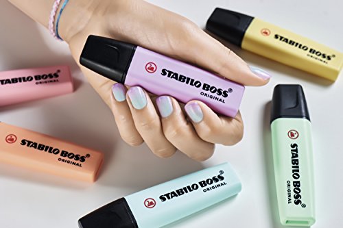 Highlighter - STABILO BOSS ORIGINAL Pastel - Pack of 4 - Hint of Mint, Pink Blush, Milky Yellow, Lilac Haze