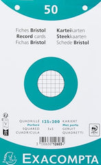 Exacompta - Ref 12603E - Bristol Squared Record Cards (Pack of 50) - 125 x 200mm in Size, 205gsm Card, Compatible with Printers - Suitable for Exam Revision & Notes - White