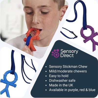 Sensory Direct Chewbuddy Stickman & Lanyard - Pack of 1, Sensory Toy for a Fidget, Chew or Teething Aid   for Kids, Adults, Autism, ADHD, ASD, SPD, Oral Motor or Anxiety Needs   Red